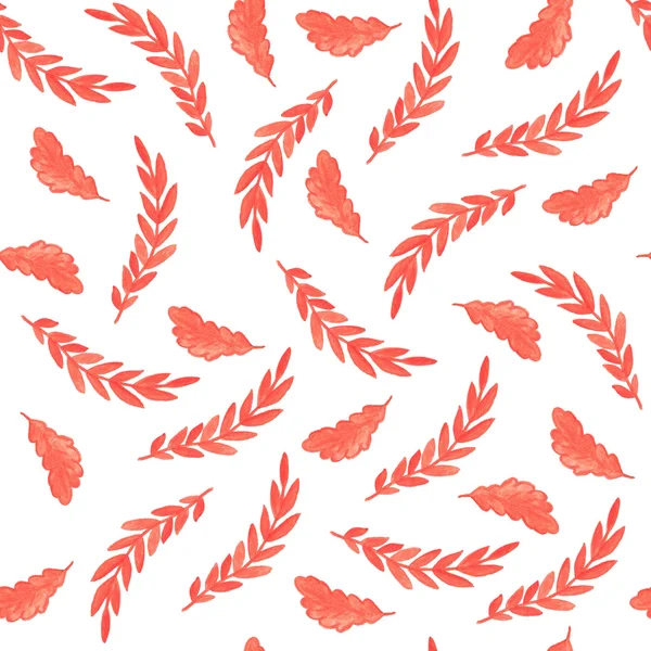Hand drawn watercolor autumn leaves, twigs seamless pattern. Illustration. — 스톡 사진