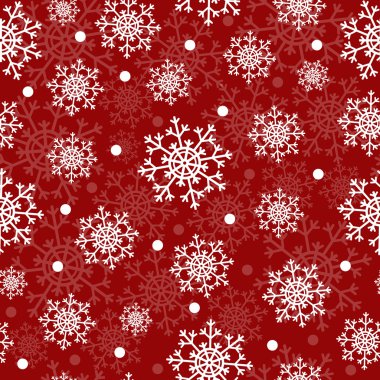 Kar taneleri ile dikişsiz kırmızı Christmasa desen. Kış lık geçmişi. Noel şablonu.