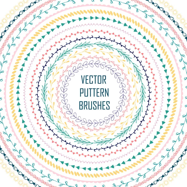 El çizilen vektör desen fırçaları kümesi. Çerçeveler, süs vuruşları ve köşe elemanları ile kenarlıklar.