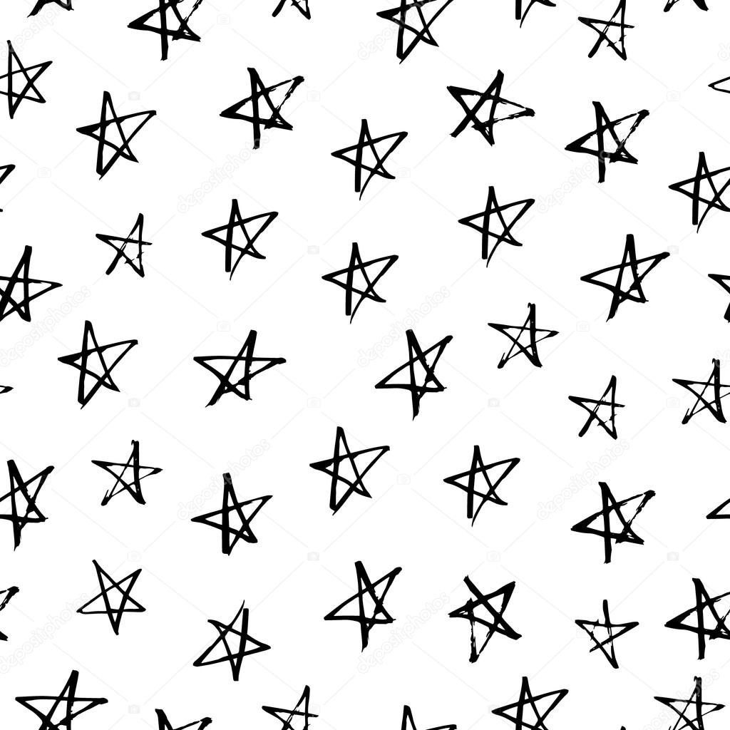 Hand drawn with ink seamless pattern with black stars. Abstract grunge  seamless pattern. Stars on white background. Stock Vector by ©Dina_Asileva  102885804, image size:1024x1024