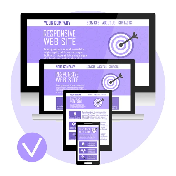 Responsive website design for computer, laptop, tablet, mobile phone. Adaptive design template. — Stock Vector
