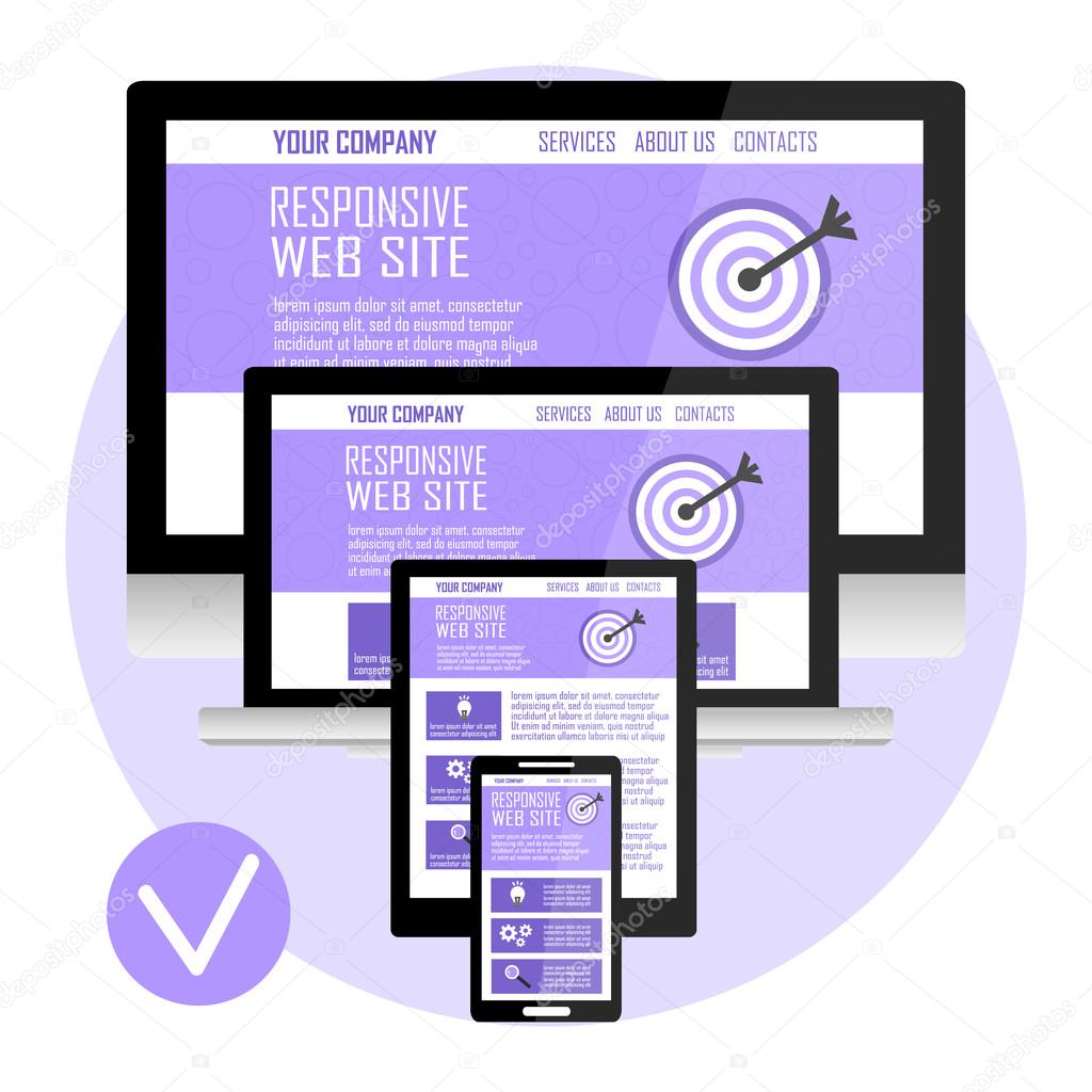 Responsive website design for computer, laptop, tablet, mobile phone. Adaptive design template.