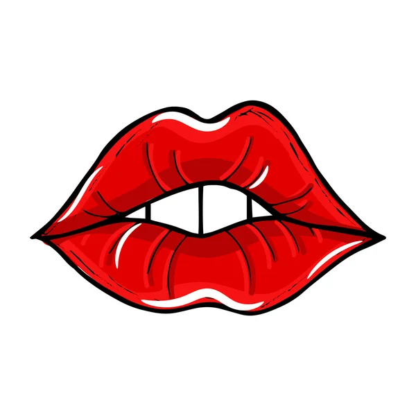 Open vrouwelijke mond met rode lippen. Womens lippen geïsoleerd op een witte achtergrond. Vectorillustratie van sexy lippen. — Stockvector