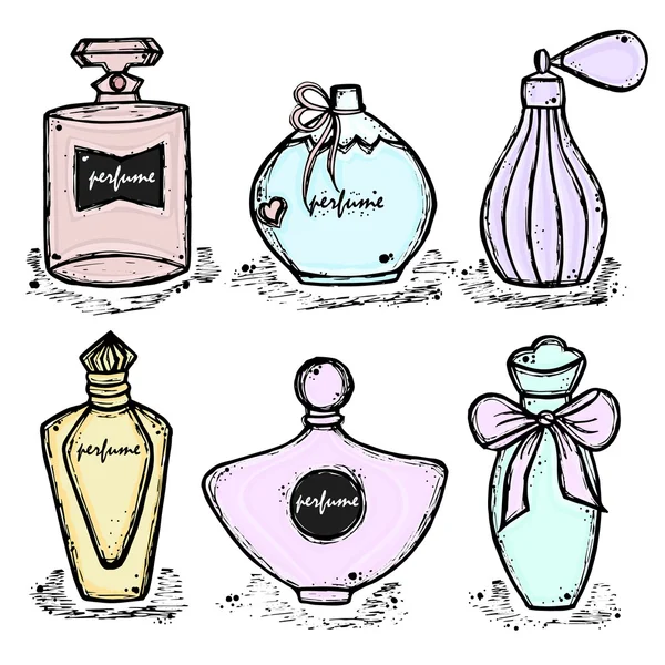 Una botella de perfume para chicas, mujeres. Moda y belleza, tendencia, aroma . — Vector de stock