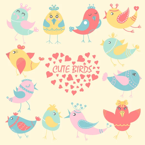 Verzameling van cute vogels, cartoon stijl — Stockvector