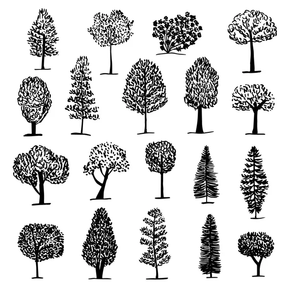 Conjunto de árboles icono, estilo de boceto — Archivo Imágenes Vectoriales