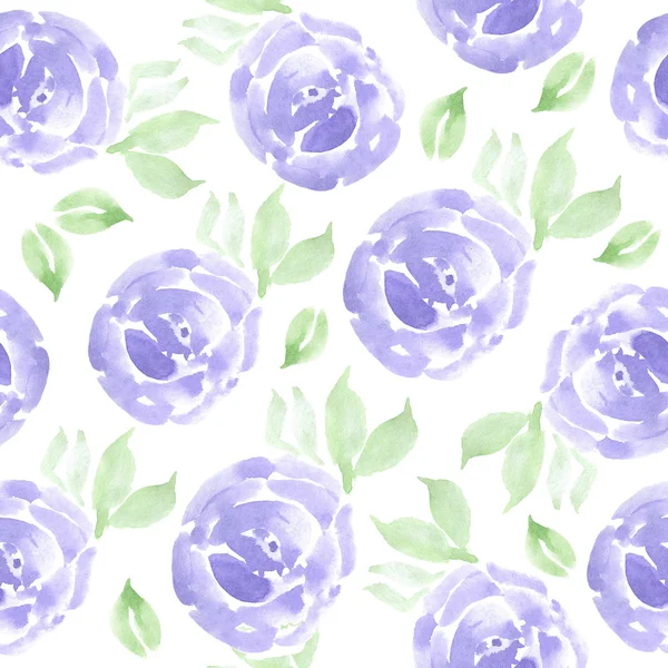 Seamless pattern with purple watercolor roses hand drawn on a white background — Stock Photo, Image