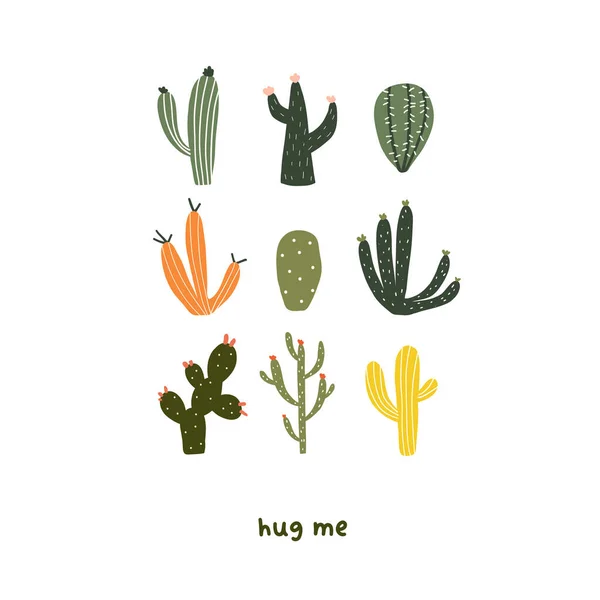 Lindo Conjunto Cactus Decorativos Tropicales Con Espinas Ilustración Vectorial Estilo — Archivo Imágenes Vectoriales