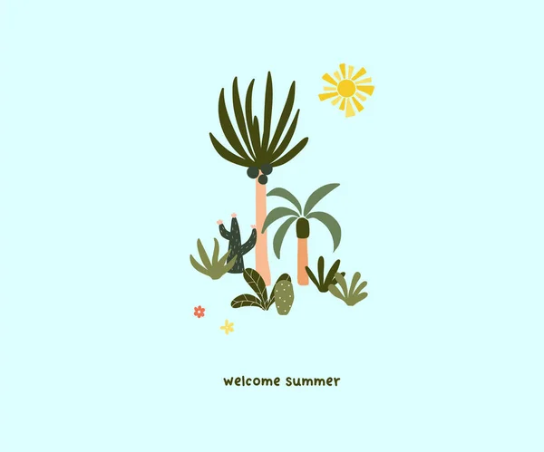 Cute hand drawn tiny summer palm trees — Stock Vector