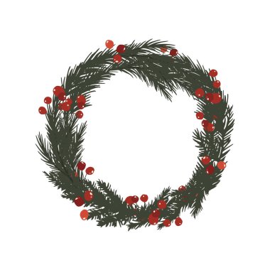 Noel kış çiçekli çerçeve ve çelenk ladin dalları ve meyveli