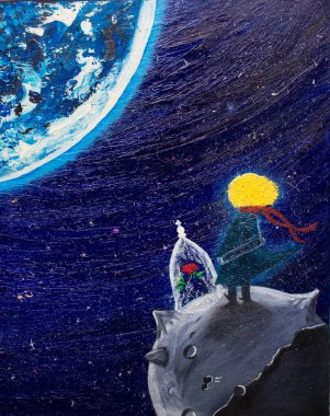 Yağlı boya küçük prensi boyuyor. Arkaplan.