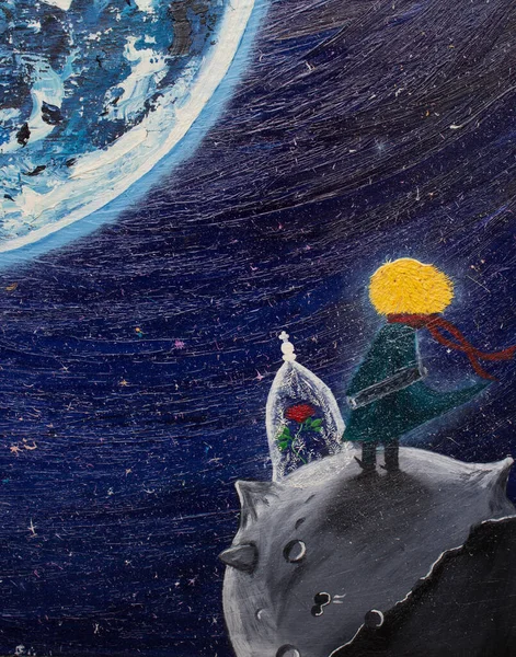 Yağlı boya küçük prensi boyuyor. Arkaplan.