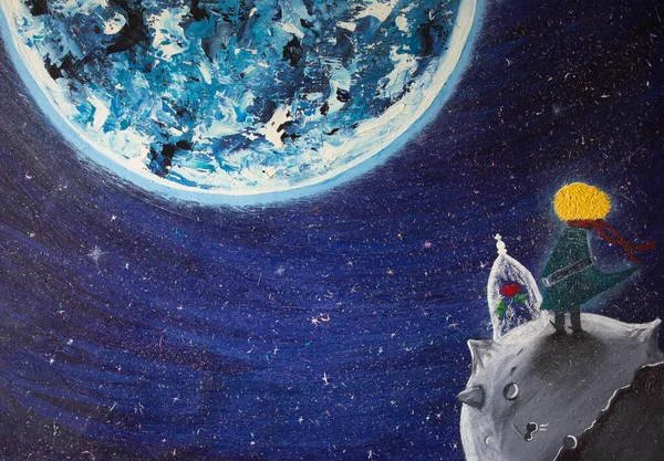 Yağlı boya küçük prensi boyuyor. Arkaplan.