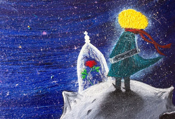 Yağlı boya küçük prensi boyuyor. Arkaplan.