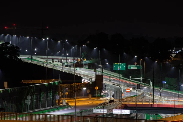 Nattlig Väg Autobahn Avtomagestral Natten Fin Utsikt Över Autobahn Natten — Stockfoto