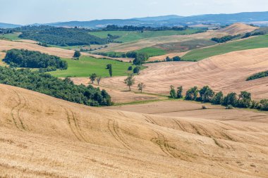 Geleneksel Toskana manzaralarının panoramik manzarası, Siena Eyaleti, Toskana, İtalya