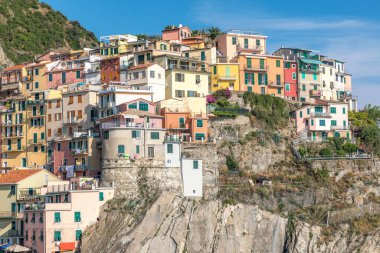 Manarola, Cinque Terre İtalya, 24 Haziran 2019, Cinque Terre 'deki Manarola köyünün manzarası.