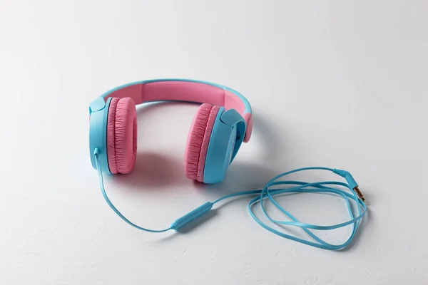 Pink Blue Headphones White Background Headphones Children Listen Music — Stock Photo, Image
