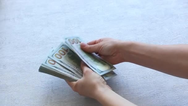 Primo Piano Mani Contando Soldi Dollari Americani Contando Soldi Dollari — Video Stock