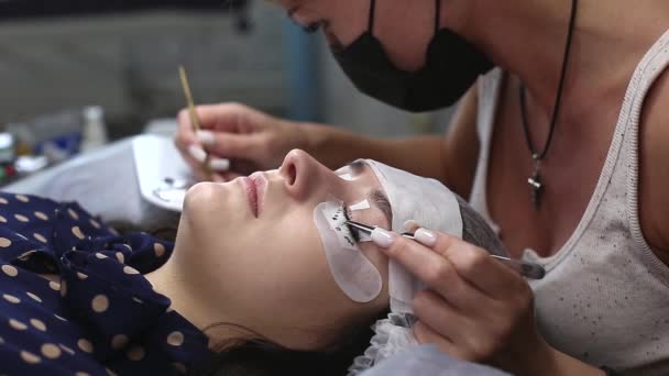 Procedura Estensione Delle Ciglia Occhio Donna Con Ciglia Lunghe Ceneri — Video Stock