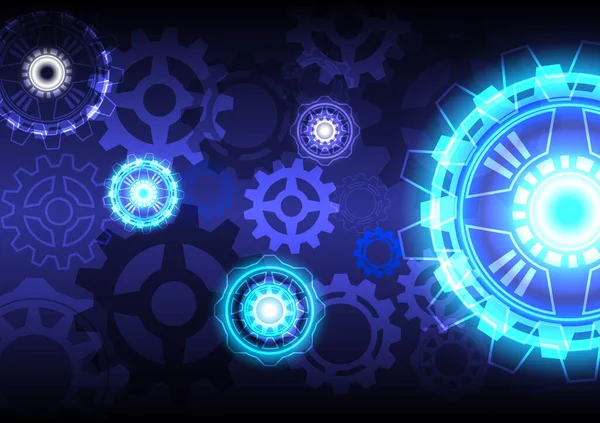 Blaulicht Neon Abstraktes Getriebe Digitaler High Tech Hintergrund Bildschirm Der — Stockvektor