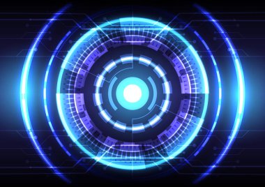 Mavi ışık etkisi. Soyut yüksek teknoloji geçmişi. Fütürist arayüz. Sanal gerçeklik teknolojisi ekranı