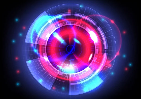青と赤の光 抽象的な光るHudサークルの背景 未来的なインターフェイス 仮想現実技術画面 — ストックベクタ