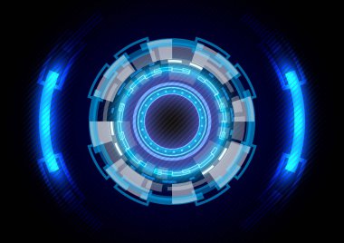 Fütürist hologram, HUD parlayan bilim kurgu çemberi. Soyut yüksek teknoloji geçmişi. Baş ekran arayüzü. Sanal gerçeklik teknolojisi yeniliği. Dijital iş. Işık efekti