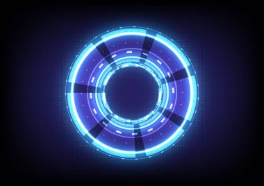 Bilimsel bilgi. Bilgisayar verisi elemanı. Soyut hologram yüksek teknoloji geçmişi. Sanal gerçeklik teknolojisi elektrikli yenilik. Baş ekran arayüzü. Gelecekçi bilimkurgu parlayan HUD devresi