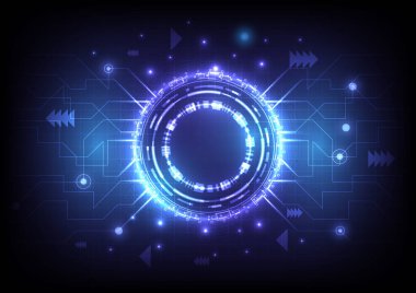Dijital bilgi çerçevesi. Soyut hologram yüksek teknoloji geçmişi. Sanal gerçeklik teknolojisi elektrikli yenilik. Devre kartı arayüzü. Geleceği parlak HUD kullanıcısı