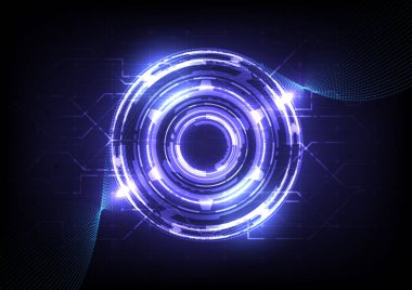 Gelecekçi bilimkurgu ışıldayan HUD kullanıcısı. Dijital bilgi çerçevesi. Soyut hologram yüksek teknoloji geçmişi. Sanal gerçeklik teknolojisi elektrikli yenilik. Veri bağlantısı bilgisayar ağı