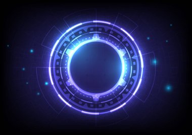 Soyut hologram yüksek teknoloji geçmişi. Sanal gerçeklik teknolojisinin verileri elektrikli yenilikler. Devre kartı arayüzü. Gelecekçi bilimkurgu parlayan HUD çemberi