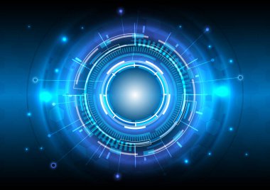 Gelecekçi bilimkurgu ışıldayan HUD kullanıcısı. Dijital bilgi çerçevesi. Soyut hologram yüksek teknoloji geçmişi. Sanal gerçeklik teknolojisi elektrikli yenilik. Veri bilimi ağı