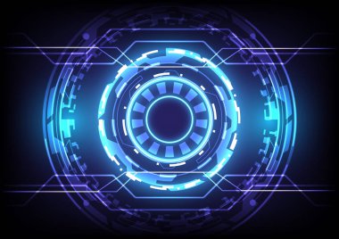 Gelecekçi bilimkurgu ışıldayan HUD kullanıcısı. Veri mühendisi. Dijital bilgi arayüzü. Soyut hologram yüksek teknoloji geçmişi. Sanal gerçeklik teknolojisi elektrikli