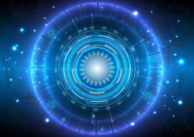 Çizgiler ve noktalar. Geleceğin bilim kurgusu, parlak HUD ve çokgen. Soyut yüksek teknoloji geçmişi. Dijital mühendis arayüzü. Bağlantının sanal gerçeklik teknolojisi yeniliği