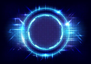 Dijital bilgi arayüzü. Fütürist bilimkurgu, parlak HUD çerçeve. Parçacık veri mühendisi. Soyut hologram yüksek teknoloji geçmişi. Sanal gerçeklik teknolojisi