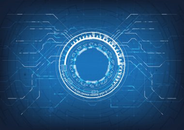 Fütürist bilimkurgu parlayan HUD elementi. Soyut yüksek teknoloji geçmişi. Baş ekran arayüzünün devre çizgileri. Sanal gerçeklik teknolojisi yenilik ekranı. Hologramın çember bilgisi