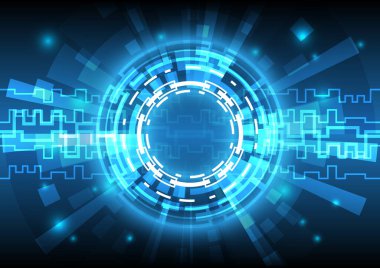 Bilgi işlem bilgisayar mühendisliği. Fütürist bilimkurgu parlayan HUD elementi. Soyut yüksek teknoloji parçacık arkaplanı. Hologram ve baş ekran arayüzü. Sanal gerçeklik teknolojisi mühendisi