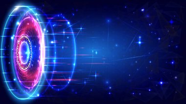 Fütürist bilimkurgu parlayan HUD daire elementi. Soyut yüksek teknoloji geçmişi. Baş ekran arayüzünün hologram parçacığı. Mühendisin sanal gerçeklik teknolojisi