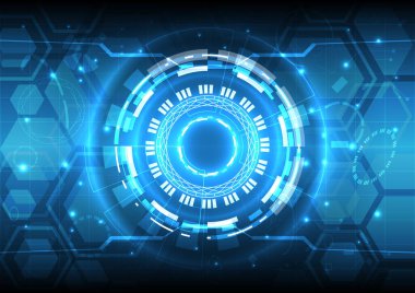 Fütürist bilimkurgu parlayan HUD daire elementi. Soyut yüksek teknoloji geçmişi. Baş ekran arayüzünün 3 boyutlu hologram parçacığı. Bilgisayar mühendisinin sanal gerçeklik teknolojisi