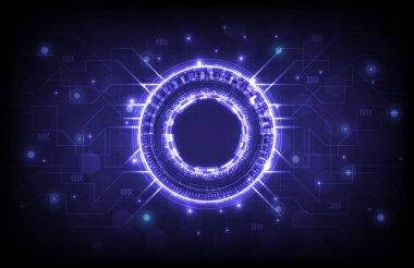 Futuristic Sci-Fi glowing HUD circle element. Abstract hi-tech background. Hologram of head-up display interface. Virtual reality technology of computer engineer. Digital communication clipart