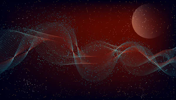 Fondo Rojo Oscuro Abstracto Espacio Exterior Con Luna Una Ondulante — Vector de stock