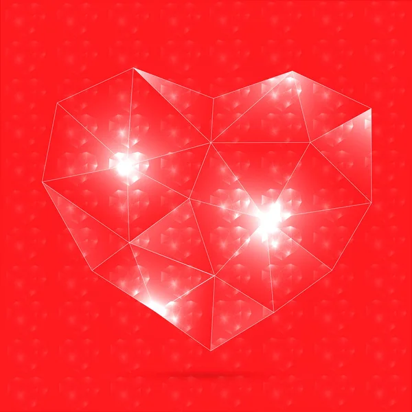 Kırmızı arka planda cam bir kalp. Soyutlama. Vektör grafikleri. Kapağın tasarımında, ekran koruyucusu, kitap tasarımı, poster, broşür, CD kapağı, web sayfası arka planı vb.