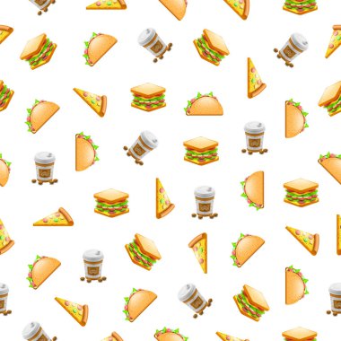 Kusursuz Desensiz Şekil Soyut Elementler Fast Food Vector Tasarım Stili Çizim Arkaplanı