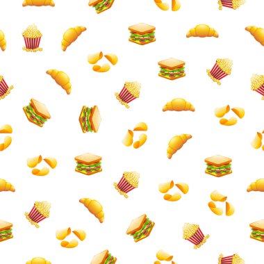 Kusursuz Desensiz Şekil Soyut Elementler Fast Food Vector Tasarım Stili Çizim Arkaplanı