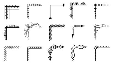 Farklı Köşelerin El Çizimini Ayarla Çiçek Dekorasyonu Vektör Tasarımı Düğün ve Sancak için Doodle Çizim Biçimi