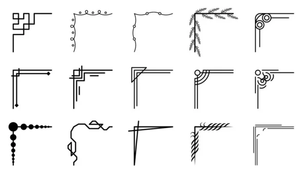 Farklı Köşelerin El Çizimini Ayarla Çiçek Dekorasyonu Vektör Tasarımı Düğün ve Sancak için Doodle Çizim Biçimi