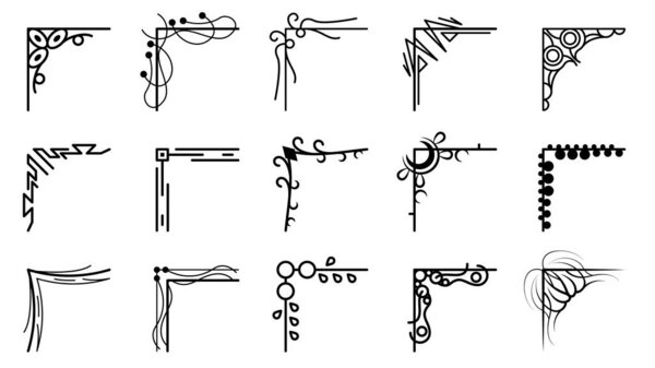 Set Hand Draw Of Corners Different Shapes Flower Decoration Vector Design Doodle Sketch Style For Wedding And Banner