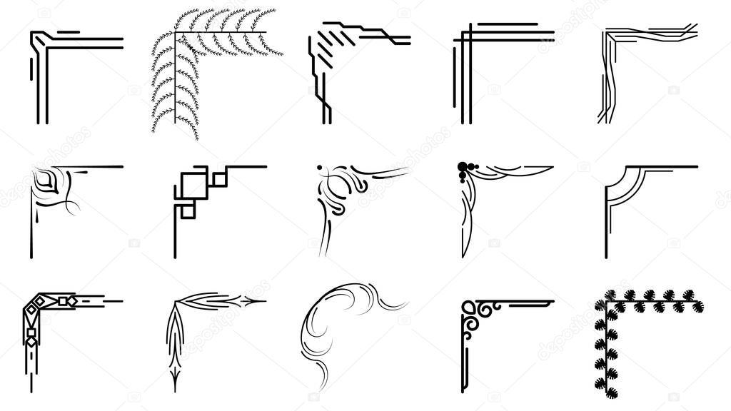 Set Hand Draw Of Corners Different Shapes Flower Decoration Vector Design Doodle Sketch Style For Wedding And Banner