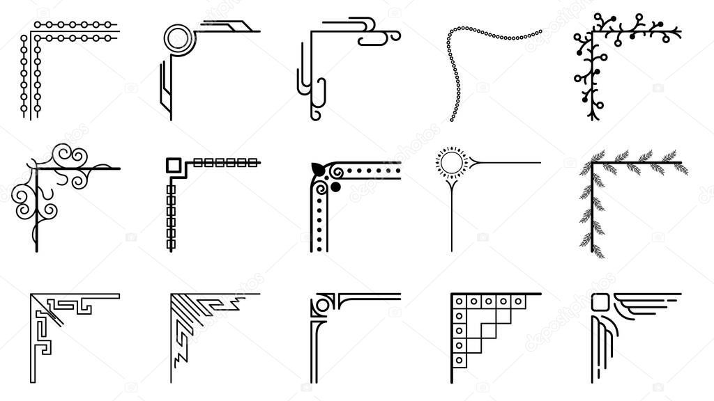 Set Hand Draw Of Corners Different Shapes Flower Decoration Vector Design Doodle Sketch Style For Wedding And Banner